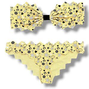 Marysia Swim Honolulu Zig Zag Yellow Banana Bandana Top Bottom Bikini Set Large